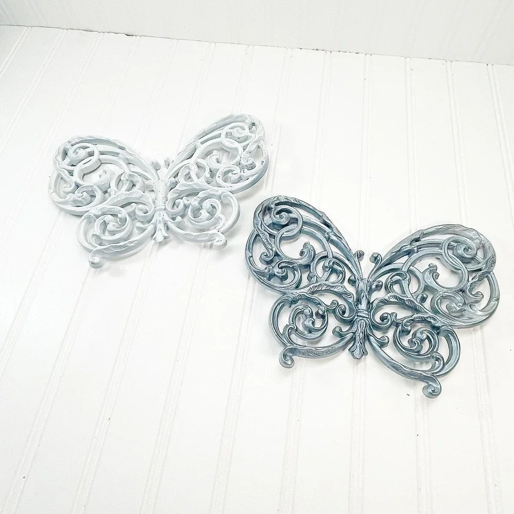 Vintage Burwood Butterfly Decor - White &‎ Silver Butterflies Wall Hanging